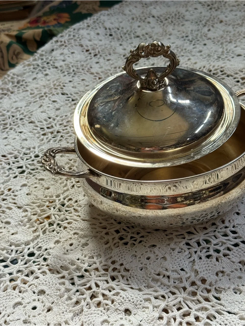 Vintage Towle Silver Covered Serving Dish with Ornate Handles